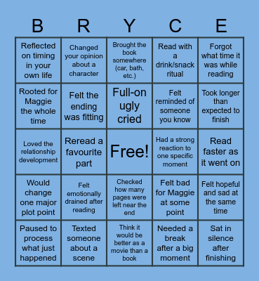 Book Club Bingo Card