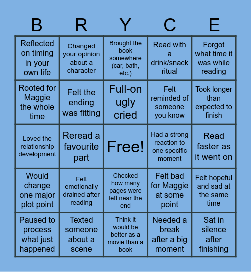 Book Club Bingo Card