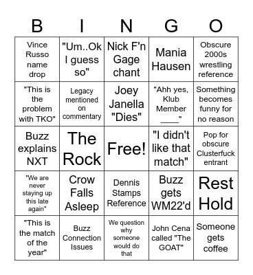 Bay Podcast Wrestlemania Bingo Card