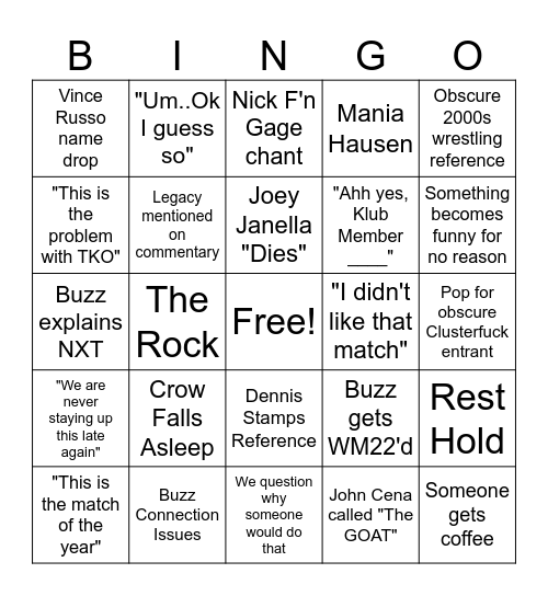 Bay Podcast Wrestlemania Bingo Card