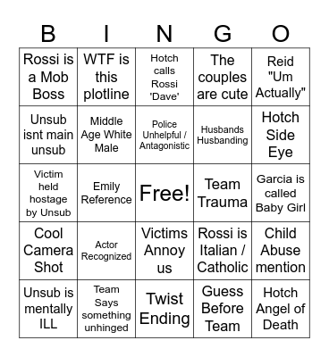Criminal Minds Bingo Card