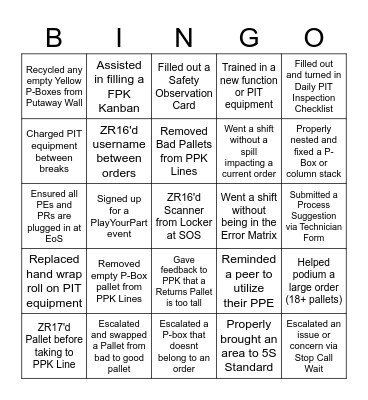 Delivery Bingo Card