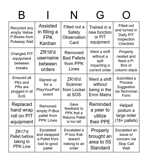 Delivery Bingo Card