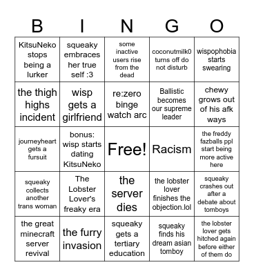 Anime server 2026 Bingo Card