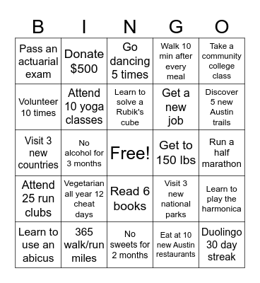 2026 Bingo Card