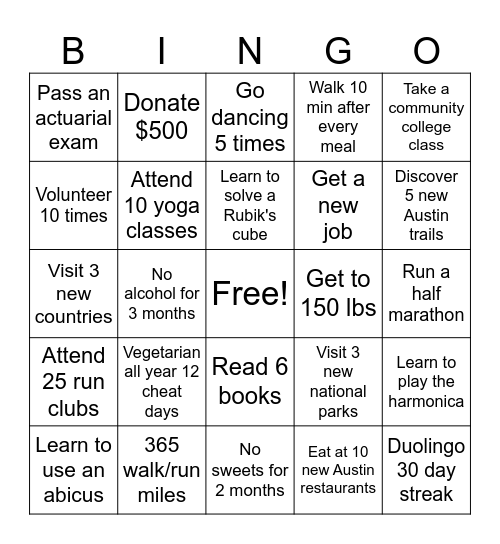 2026 Bingo Card