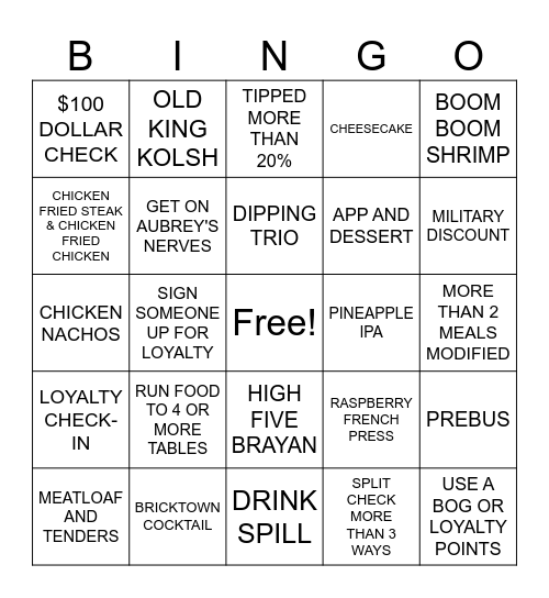 BRICKTOWN BINGO Card
