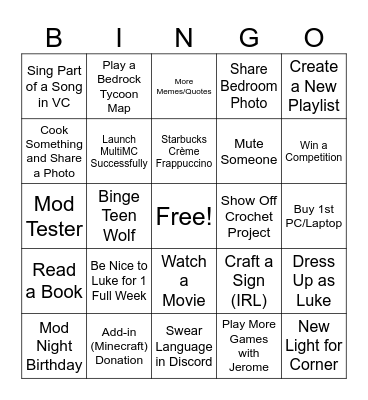 Unofficial Modsters #2 Bingo Card