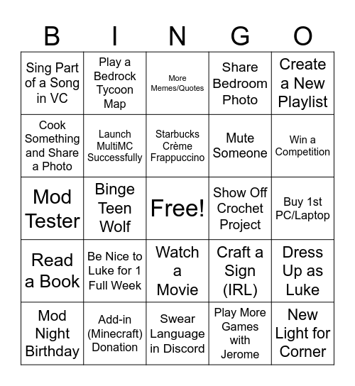 Unofficial Modsters #2 Bingo Card