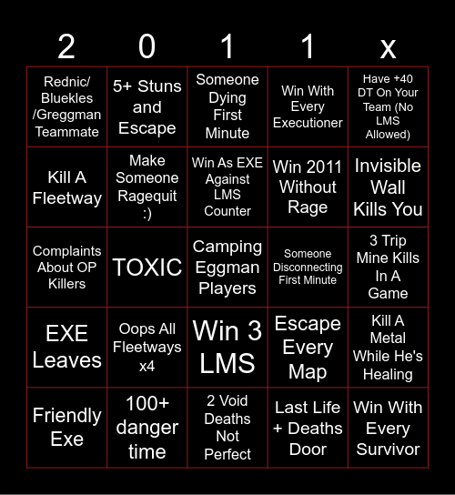 Outcome Bingo Card