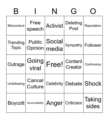Youre Cancelled! Bingo Card