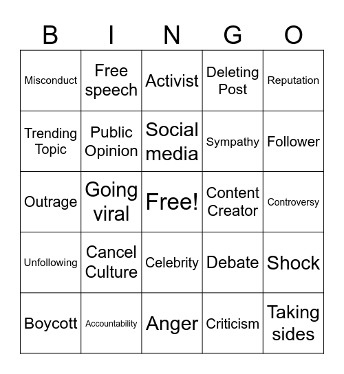 Youre Cancelled! Bingo Card