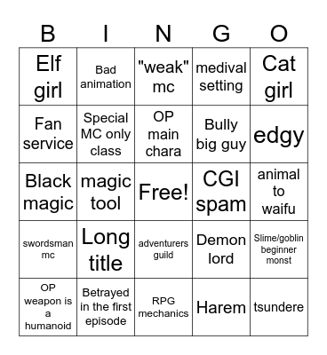 isekai slop bingo Card
