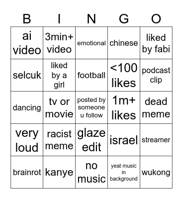 reels bingo Card