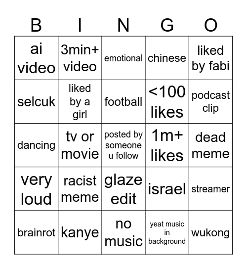 reels bingo Card