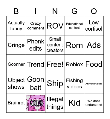 YT shorts Bingo Card