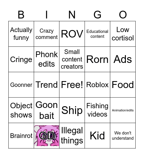 YT shorts Bingo Card