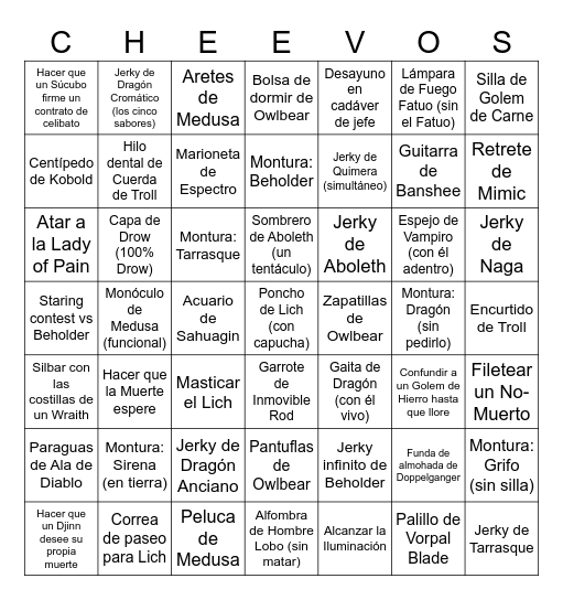 Cheevos. Bingo Card