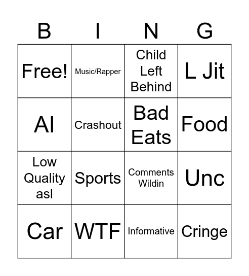 Wubz Bingo Card