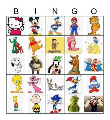 Famous Cartoon Characters Bingo Card