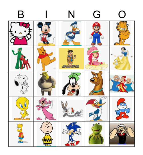 Famous Cartoon Characters Bingo Card