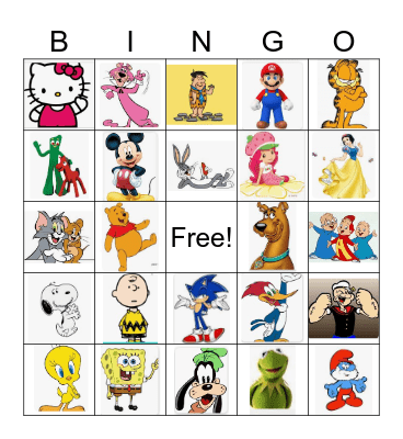 Famous Cartoon Characters Bingo Card