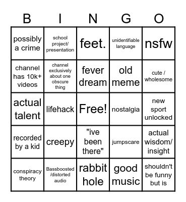 0 view youtube bingo Card