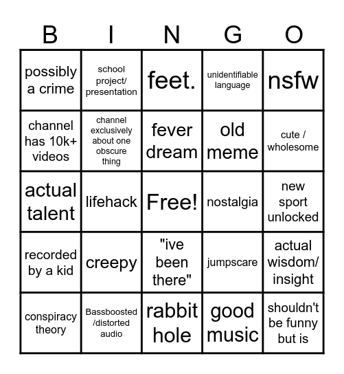 0 view youtube bingo Card