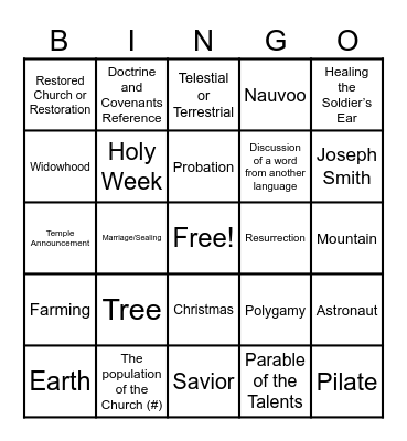 General Conference April 2026 Bingo Card