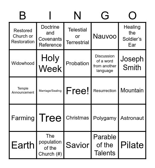 General Conference April 2026 Bingo Card