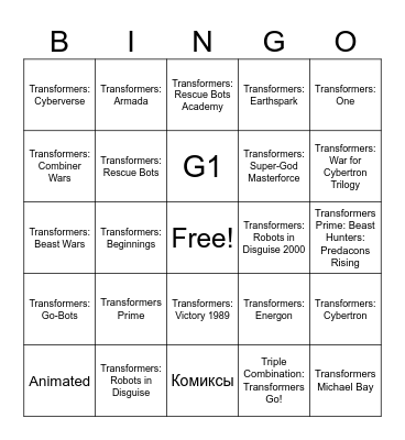 Transforners Fandom Bingo Card