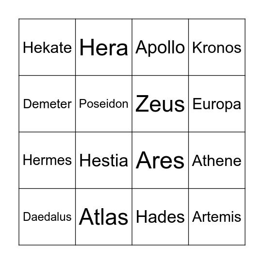 Götterbingo - das Finale! Bingo Card