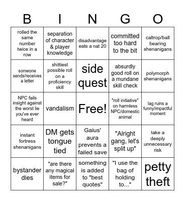 Shadows of the Lost Pantheon Bingo Card