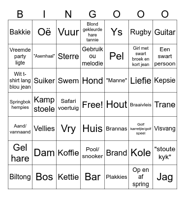 Afrikaanse musiekvideo bingo Card