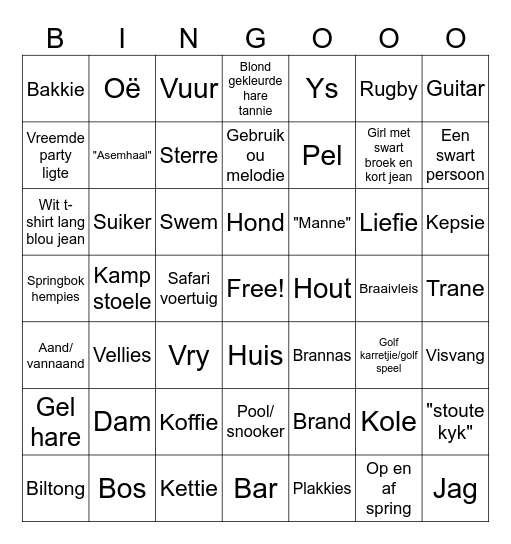 Afrikaanse musiekvideo bingo Card