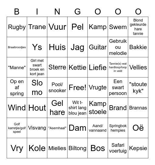 Afrikaanse musiekvideo bingo Card
