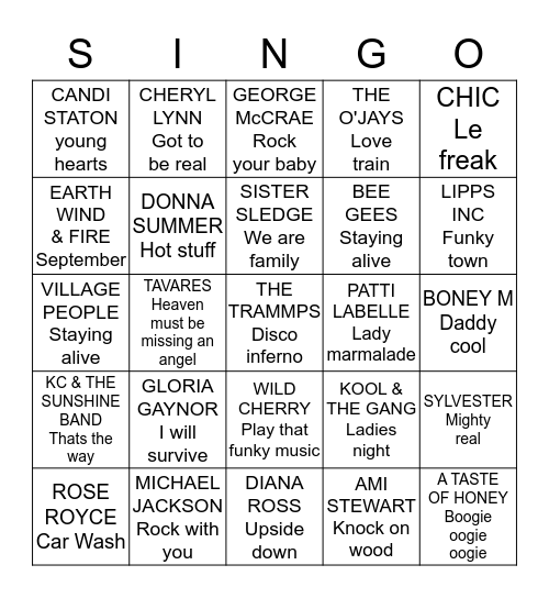 DISCO Bingo Card