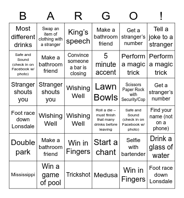 Micro's Pub Bingo Crawl :) Bingo Card