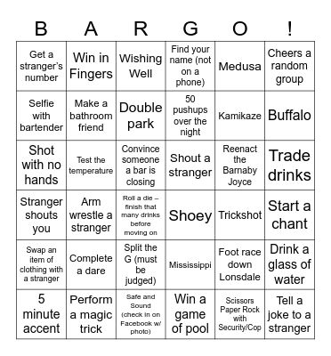 Micros Pub Crawl Bingo Card