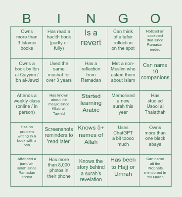 Daar Al Hadeeth Sisters Bingo Card