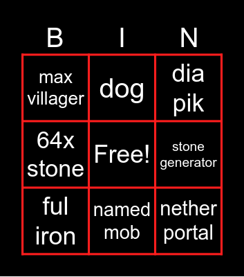 Minecraf bingo Card