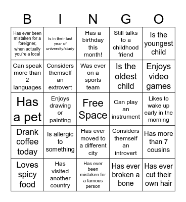 Identity Bingo Card
