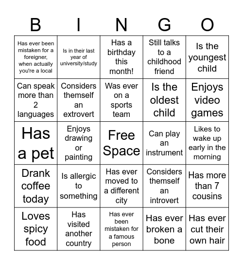 Identity Bingo Card