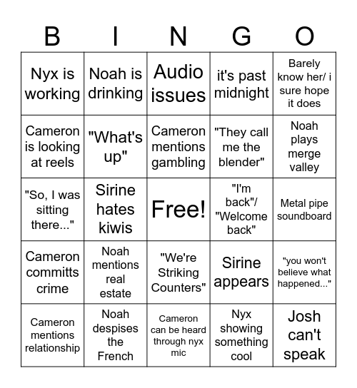 Study group bingo Card