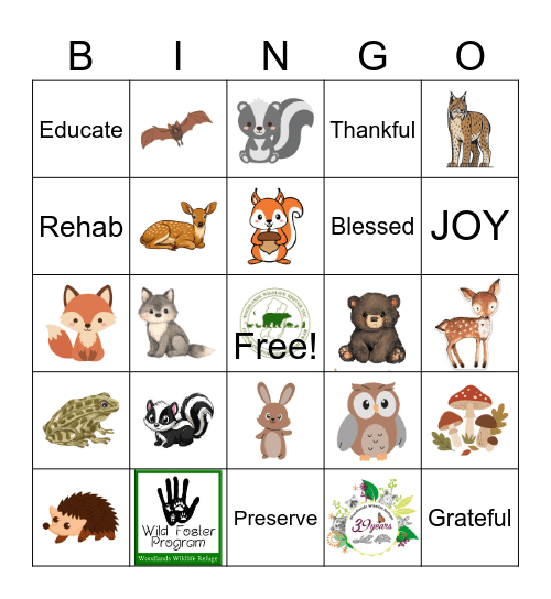 Woodlands Wildlife Bingo  #2 Bingo Card