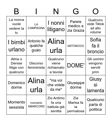 BINGO PARENTI Bingo Card