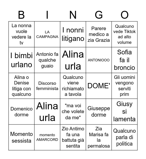 BINGO PARENTI Bingo Card