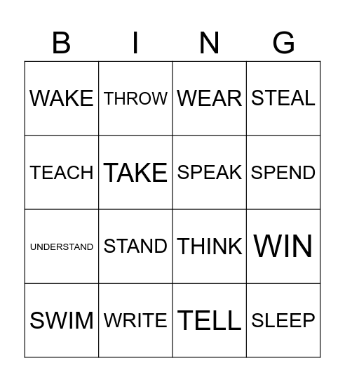 IRREGULAR VERBS Bingo Card