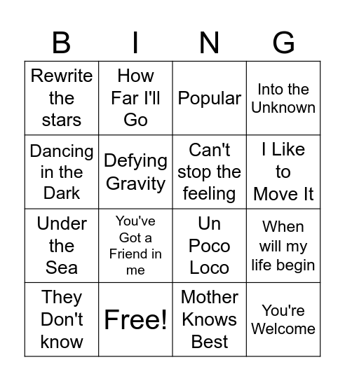 Kid's Disco Bingo Card