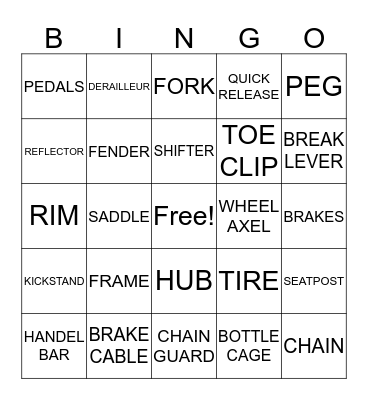 BIKE PARTS BINGO Card